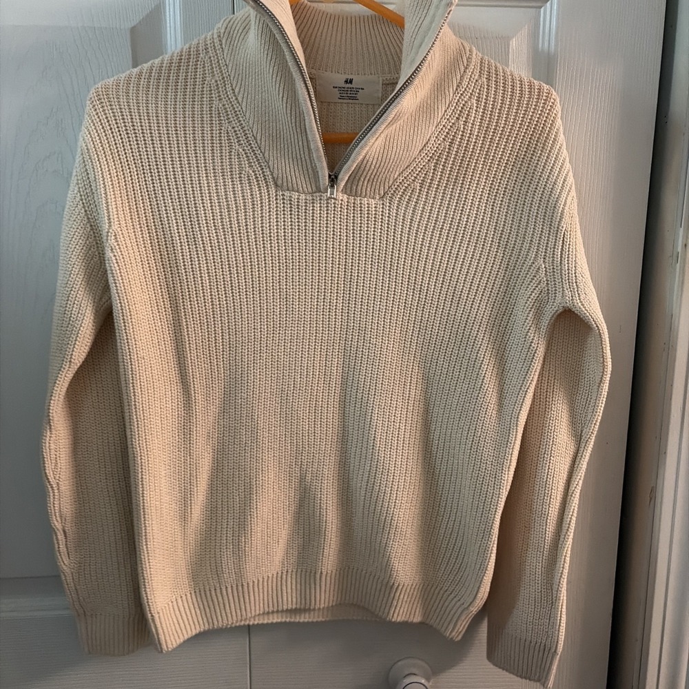 H&M Boys White Quarter Zip Sweater US 8/10‎